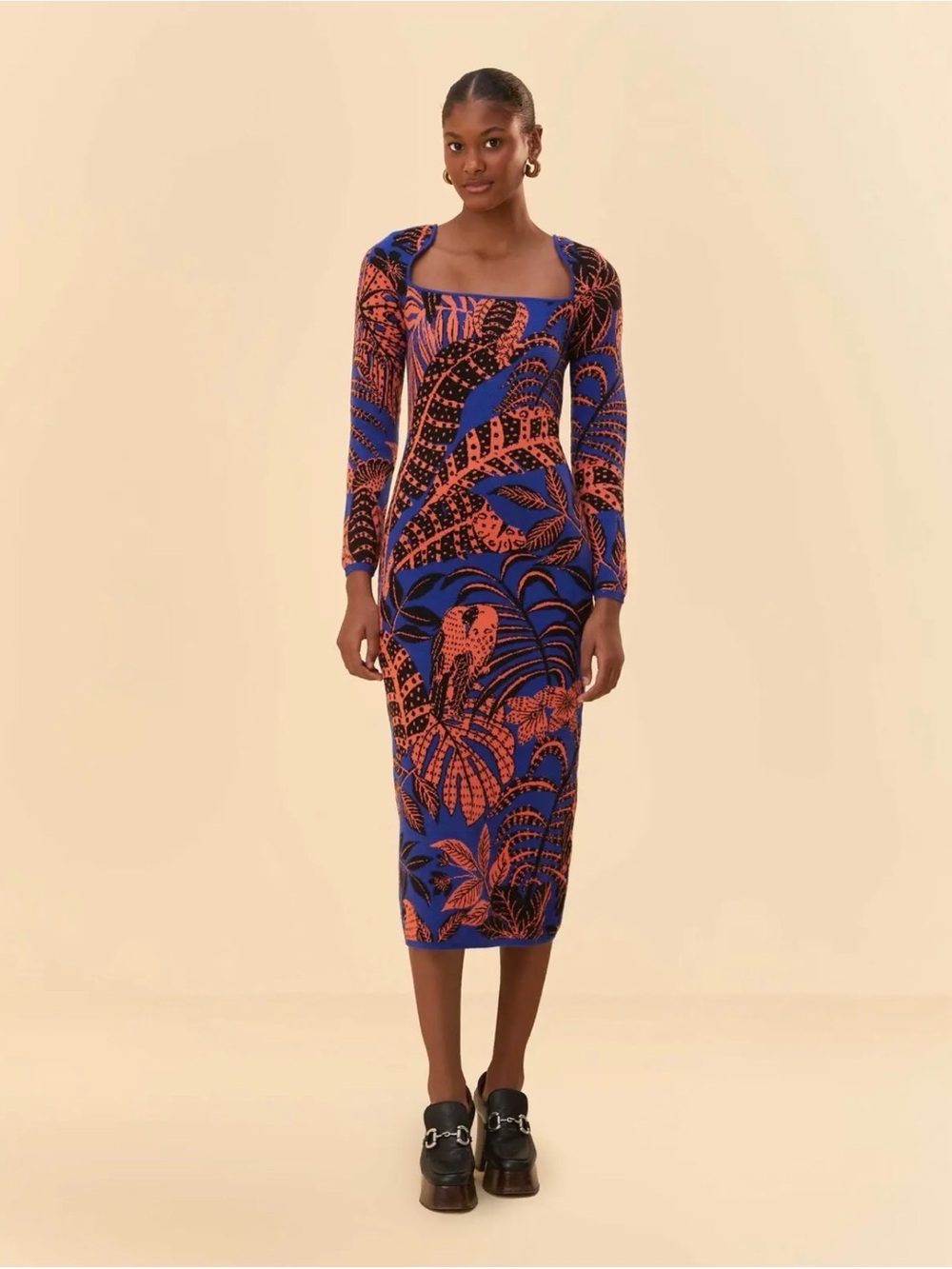 NWT FARM RIO TROPICAL PRINT LONG SLEEVE DRESS